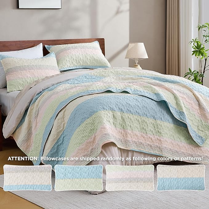 Andency King Size Quilt Set Blue Pink, 3 Pieces Summer Ultra Soft Lightweight - Image 3