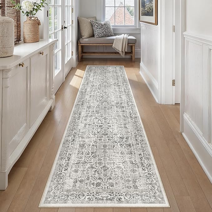 Black Runner Rug 2x10 Hallway Machine Washable Kitchen Vintage Distressed Non - Image 5