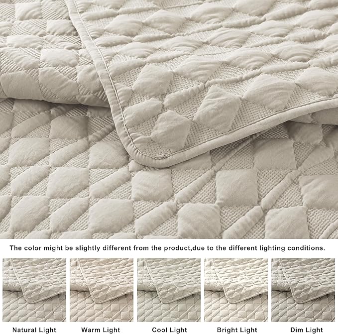 WDCOZY Light Beige Quilt King Size Bedding Set - Image 5