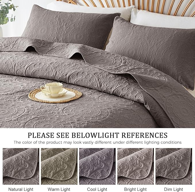 WURUIBO Dark Gray Quilt Set King/Cal King Size, Embossing Microfiber Bedspreads - Image 6