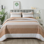 Andency Taupe Striped Quilt Queen, 3 Pieces Patchwork Bedspread Coverlet Set - Image 9