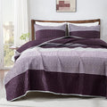 Andency Stripe Quilt Set Cal King, 3 Pieces Purple and Grey Striped Bedspread by Andency