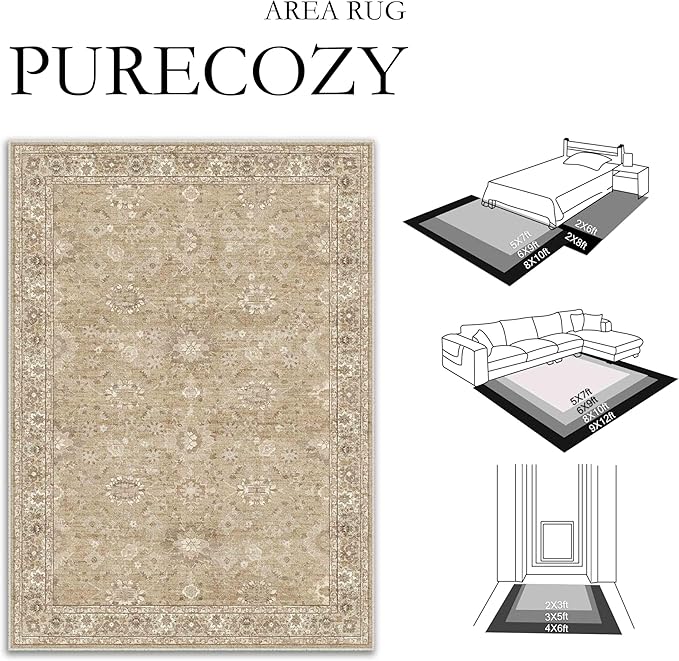 6x9 Brown Area Rug Non Slip Vintage Living Room Distressed Machine Washable - Image 2