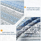 WONGS BEDDING Boho Queen Quilt Set, Light Blue Bohemian Queen Quilt Bedding Set - Image 5