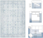 FMFUNCTEX 4x6 Washable Area Rug Blue Neutral Vintage Non Slip Low Pile - Image 2