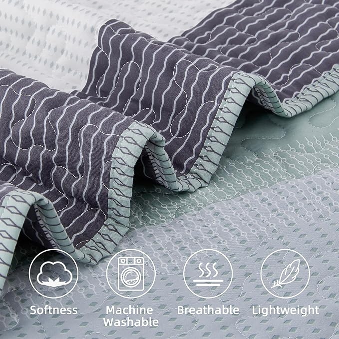 Andency Oversized King Quilt Set Sage Green, 120x120 Stripe Super King - Image 5