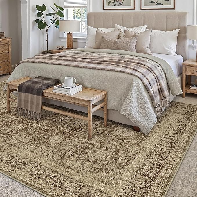 Brown 6x9 Area Rug Non Slip Vintage Living Room Distressed Machine Washable - Image 5