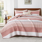 Andency Queen Quilt Bedding Set Blush Pink, 3 Pieces Patchwork Summer Striped by Andency