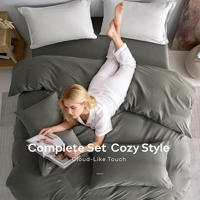 JELLYMONI 100% Washed Cotton Duvet Cover Twin – Soft, Breathable Linen-Look - Image 8