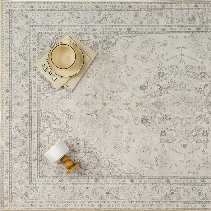 Beige 3x5 Area Rug Washable Vintage Carpet - Image 9