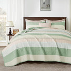 Andency Queen Quilt Bedding Set Mint Pink, 3 Pieces Patchwork Summer Striped by Andency