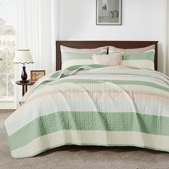 Andency King Size Quilt Set Mint Pink, 3 Pieces Summer Ultra Soft Lightweight by Andency
