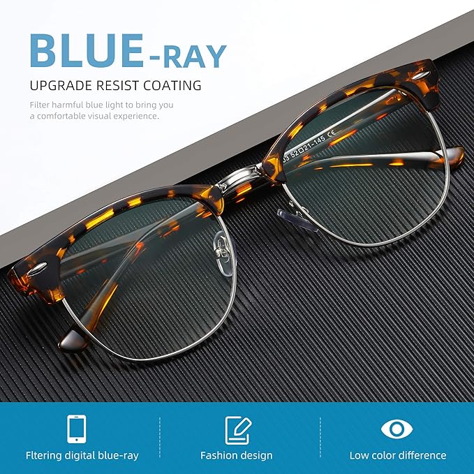 Blue Light Blocking Glasses Vintage Half Frame UV Clear Lens Anti Eyestrain - Image 2