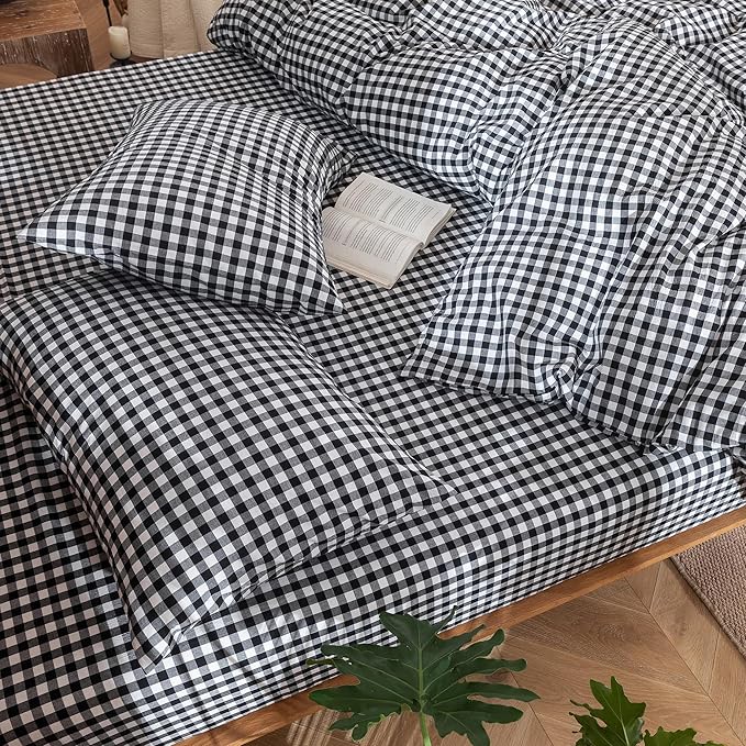 MooMee Gingham Duvet Cover Set 100% Washed Cotton Linen Like Textured - Image 8