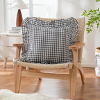 2 Pack Grey/White Plaid Ruffled Throw Pillow Sham 20 x20 inches, Washed Cotton - Image 3