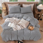 MooMee Gingham Duvet Cover Set 100% Washed Cotton Linen Like Textured - Image 5