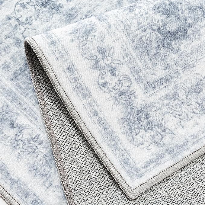 Washable Rug 8x10 Area Rug for Living Room Blue Vintage Boho Medallion Large - Image 7