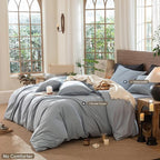 MooMee Wavy Striped Duvet Cover Set 100% Washed Cotton Linen Like Textured - Image 2