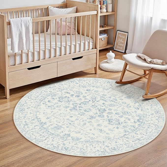 4ft Blue Round Area Rug Entryway Door Mat Small Circle 4x4 Kitchen Vintage - Image 5