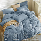 JELLYMONI Sierra Blue Duvet Cover King Size, Soft Breathable Seersucker Duvet - Image 2