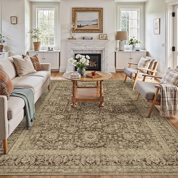 Brown 8x10 Area Rug Non Slip Large Vintage Living Room Distressed Machine by PureCozy