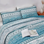 WONGS BEDDING Boho King Quilt Set, Teal and Blue Bohemian Quilt Bedding Set - Image 4