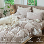MooMee Striped Duvet Cover Set 100% Washed Cotton Linen Like Textured - Image 4