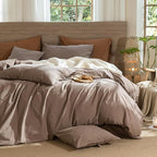MooMee Wavy Striped Duvet Cover Set 100% Washed Cotton Linen Like Textured - Image 6