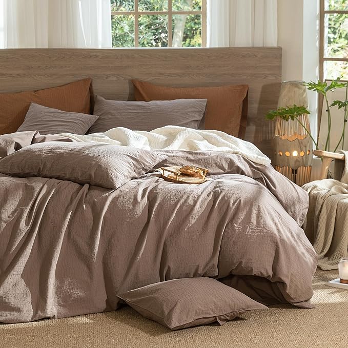MooMee Wavy Striped Duvet Cover Set 100% Washed Cotton Linen Like Textured - Image 6