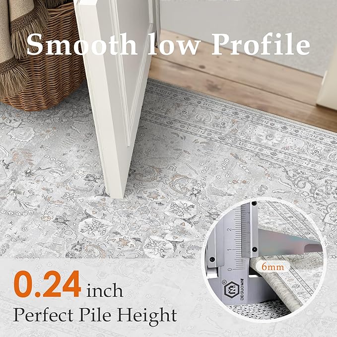 Grey 5x7 Area Rug Washable Vintage Carpet - Image 8
