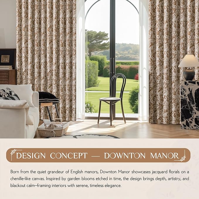 Beauoop Brown Floral Jacquard Blackout Curtains 96 Inches Long 2 Panels - Image 9