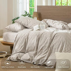 MooMee Gingham Duvet Cover Set 100% Washed Cotton Linen Like Textured - Image 4