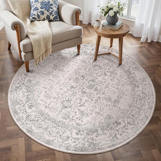 Grey Round Area Rug 5ft Entryway Door Mat Small Circle 5x5 Kitchen Vintage - Image 5