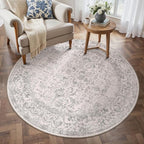 Grey Round Area Rug 5ft Entryway Door Mat Small Circle 5x5 Kitchen Vintage - Image 5