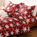 JSD Red Buffalo Plaid Snowflakes Duvet Cover Set Queen Size, 3 Piece Christmas - Image 2