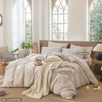 MooMee Striped Duvet Cover Set 100% Washed Cotton Linen Like Textured - Image 2
