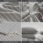 MooMee Striped Duvet Cover Set 100% Washed Cotton Linen Like Textured - Image 6