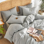 Wake In Cloud - Striped Cotton Duvet Cover Set, 100% Washed Cotton Textured - Image 8