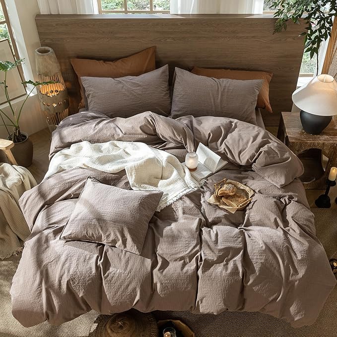 MooMee Wavy Striped Duvet Cover Set 100% Washed Cotton Linen Like Textured - Image 4