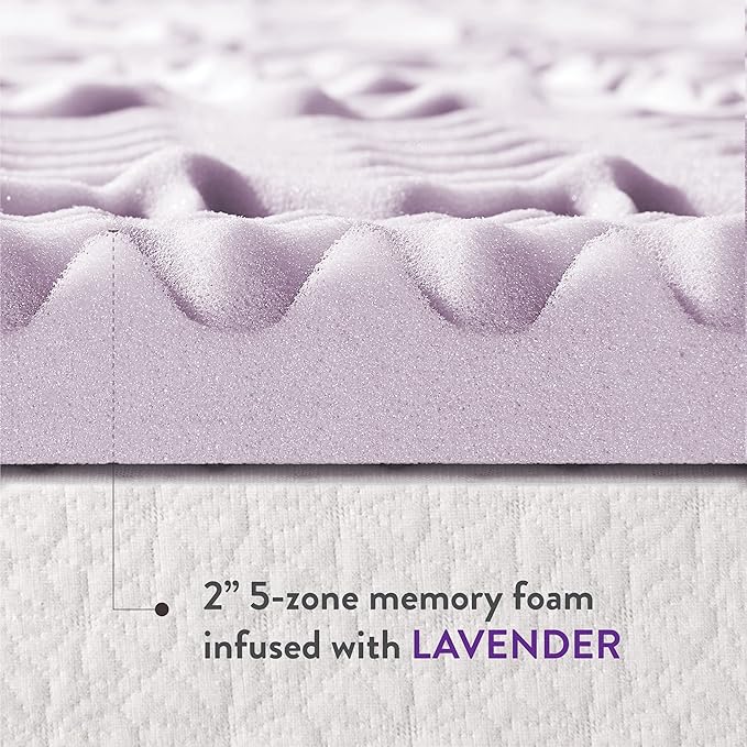 Mellow 2 Inch 5-Zone Memory Foam Mattress Topper, Soothing Lavender Infusion - Image 7