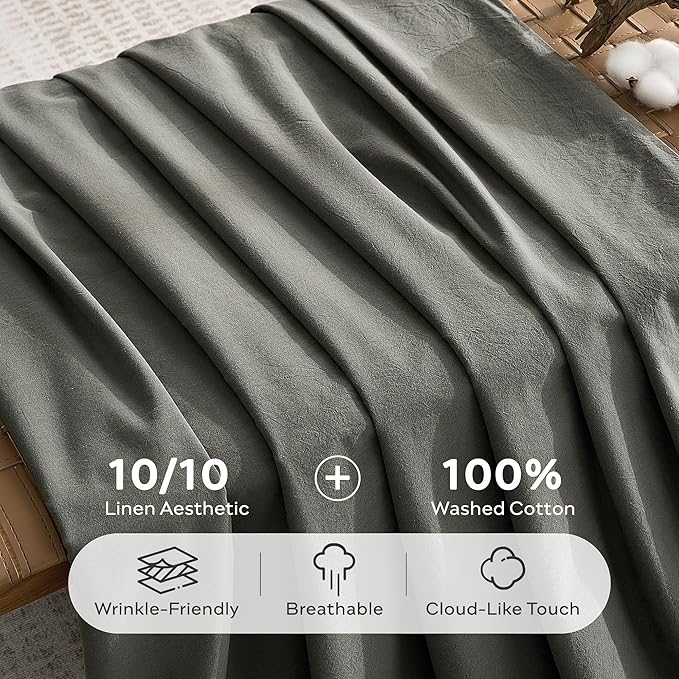 JELLYMONI 100% Washed Cotton Duvet Cover Twin – Soft, Breathable Linen-Look - Image 3