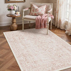 Pink Area Rug 3x5 Office Entryway Rug Machine Washable Kitchen Vintage by PureCozy