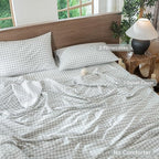 MooMee Gingham Duvet Cover Set 100% Washed Cotton Linen Like Textured - Image 2