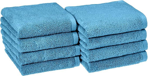 Amazon Basics 8-Pack Lightweight Quick-Dry Hand Towels, 100% Cotton, Lake Blue by AmazonBasics