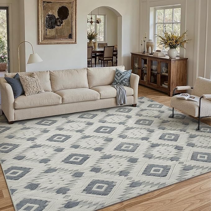 Ivory Grey 8x10 Area Rug Washable Living Room Moroccan Shag Carpet Non Slip - Image 3