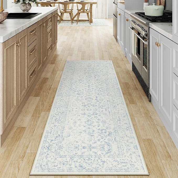 2x6 Blue Runner Rug Hallway Non Slip Kitchen Vintage Distressed Long Carpet by PureCozy