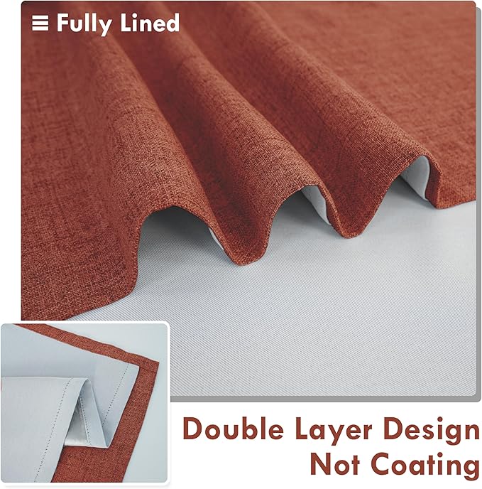 DriftAway Double Layer Linen Blackout Tie Up Curtains Thermal Insulated Fully - Image 2
