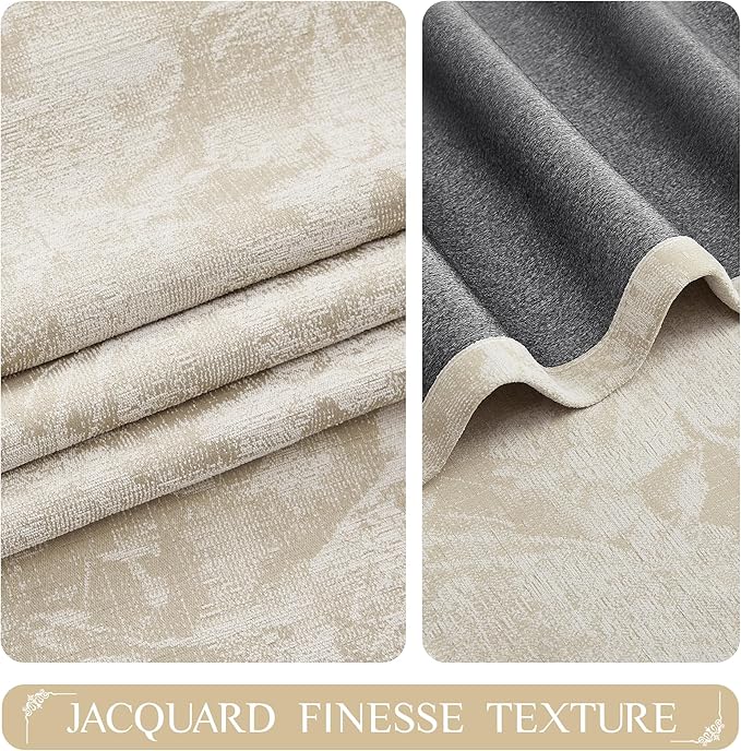 Beauoop Beige Floral Jacquard Blackout Curtains 72 Inches Long 2 Panels - Image 3