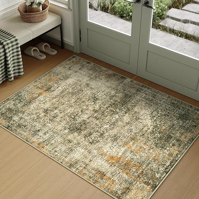 Area Rug 3x5 Brown Washable Non-Slip Lightweight Floral Vintage Distress Print - Image 7