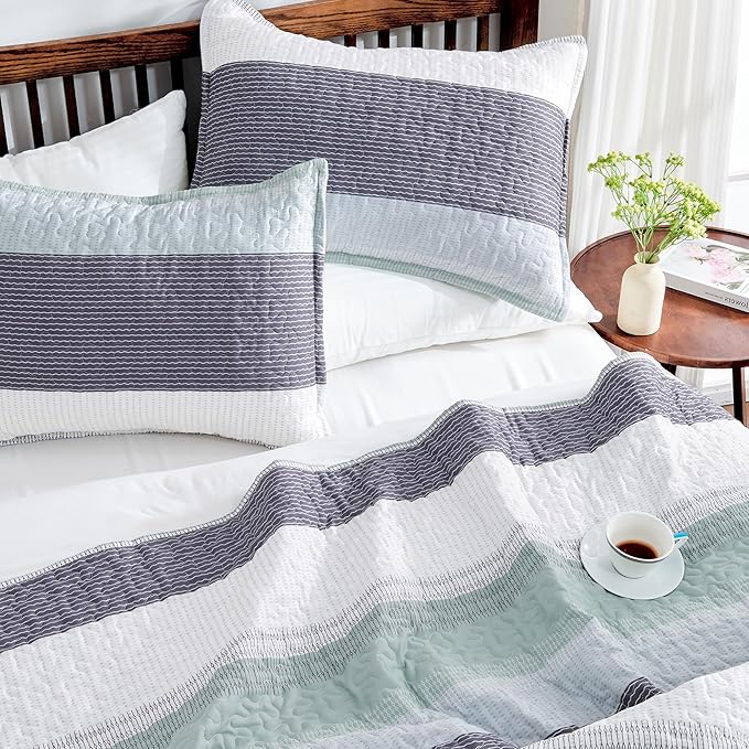 Andency Queen Quilt Bedding Set Sage Green, 3 Pieces Patchwork Mint Green - Image 3